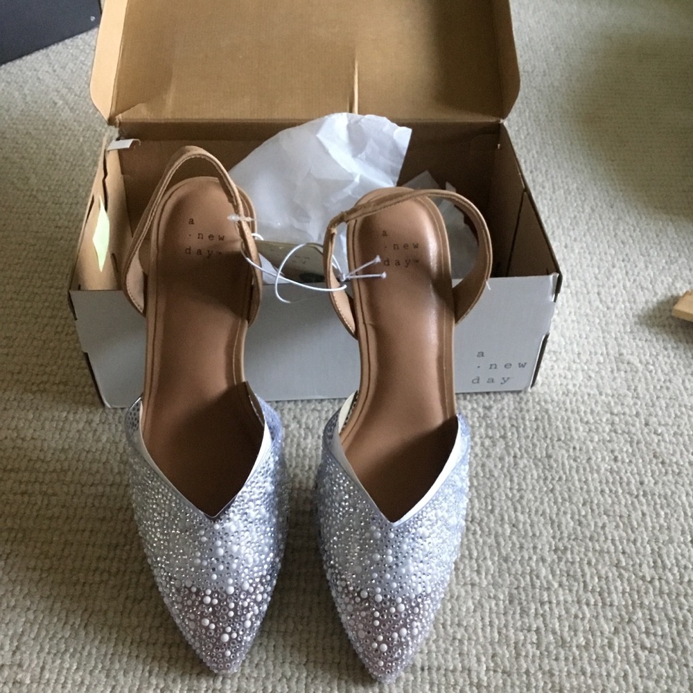 a new day Silver Embellished Pointed Toe Heels with Ankle Strap